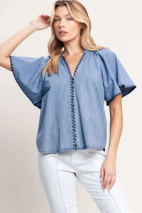 Woven Indigo Top