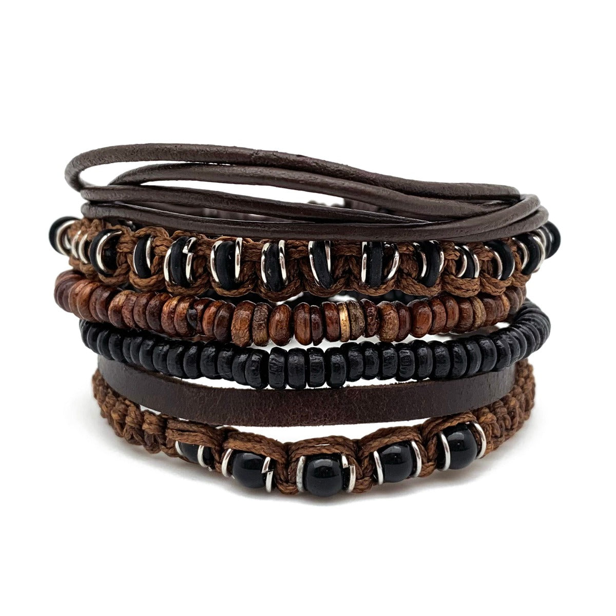 Black/Brown Braided Leather with Metal Beads-Anju-DISTRICT 1