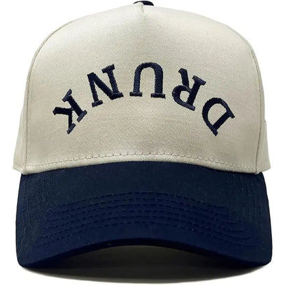 2-Tone Embroidered Cap - Drunk (Upside Down) - Navy/Beige