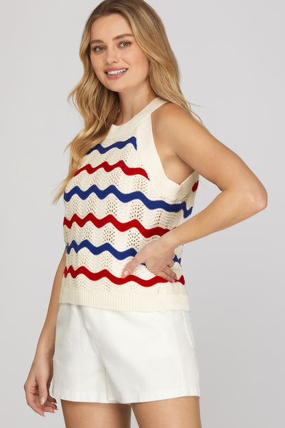 Sleeveless Striped Sweater Top