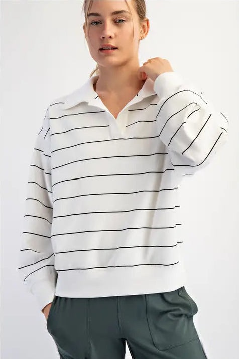 Striped Polo Top - Black/White