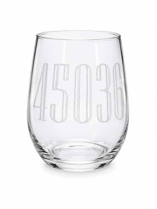 Zip Code Stemless Wine Glass