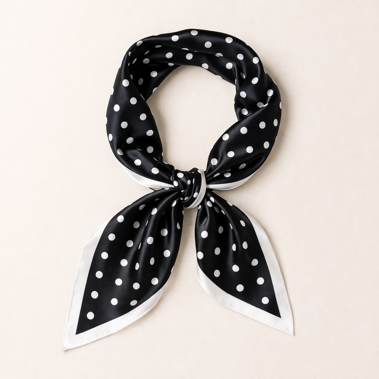 Polka Dot Satin Square Scarf - Black