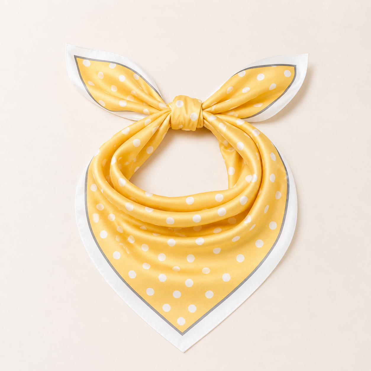 Polka Dot Satin Square Scarf - Yellow