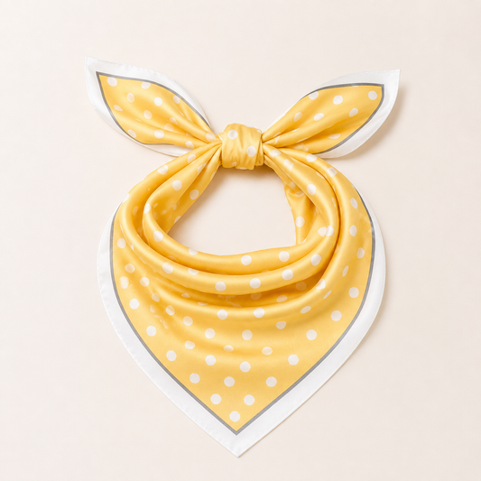 Polka Dot Satin Square Scarf - Yellow