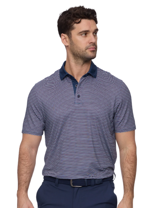 Navy red striped flag and anthem polo shirt