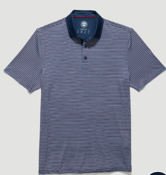 Navy red striped flag and anthem polo shirt flat lay