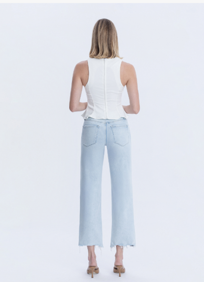 High Rise Light Wash Slim Wide Jeans