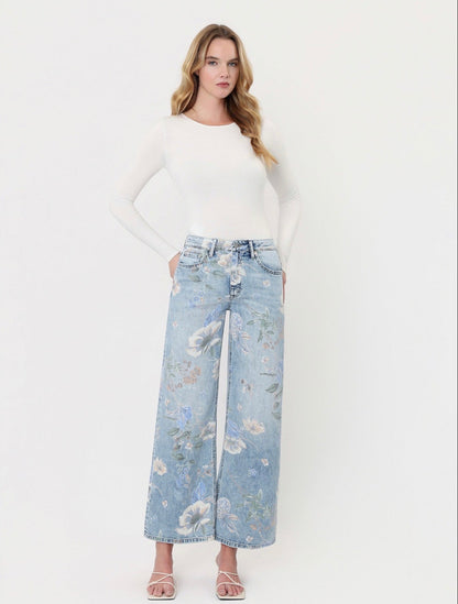 Super High Rise Floral Print Extreme Vintage Flare Jeans