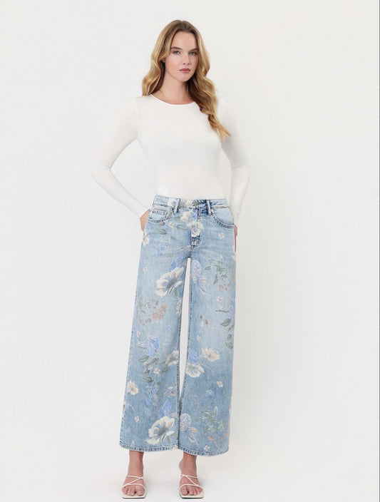 Super High Rise Floral Print Extreme Vintage Flare Jeans