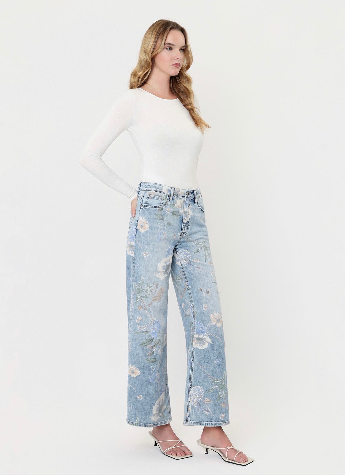 Super High Rise Floral Print Extreme Vintage Flare Jeans