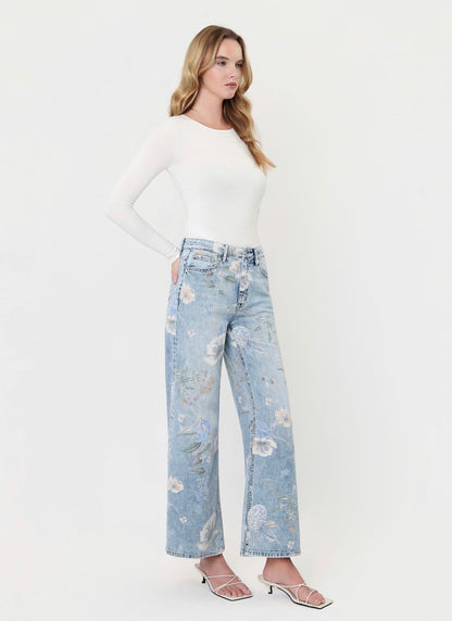 Super High Rise Floral Print Extreme Vintage Flare Jeans
