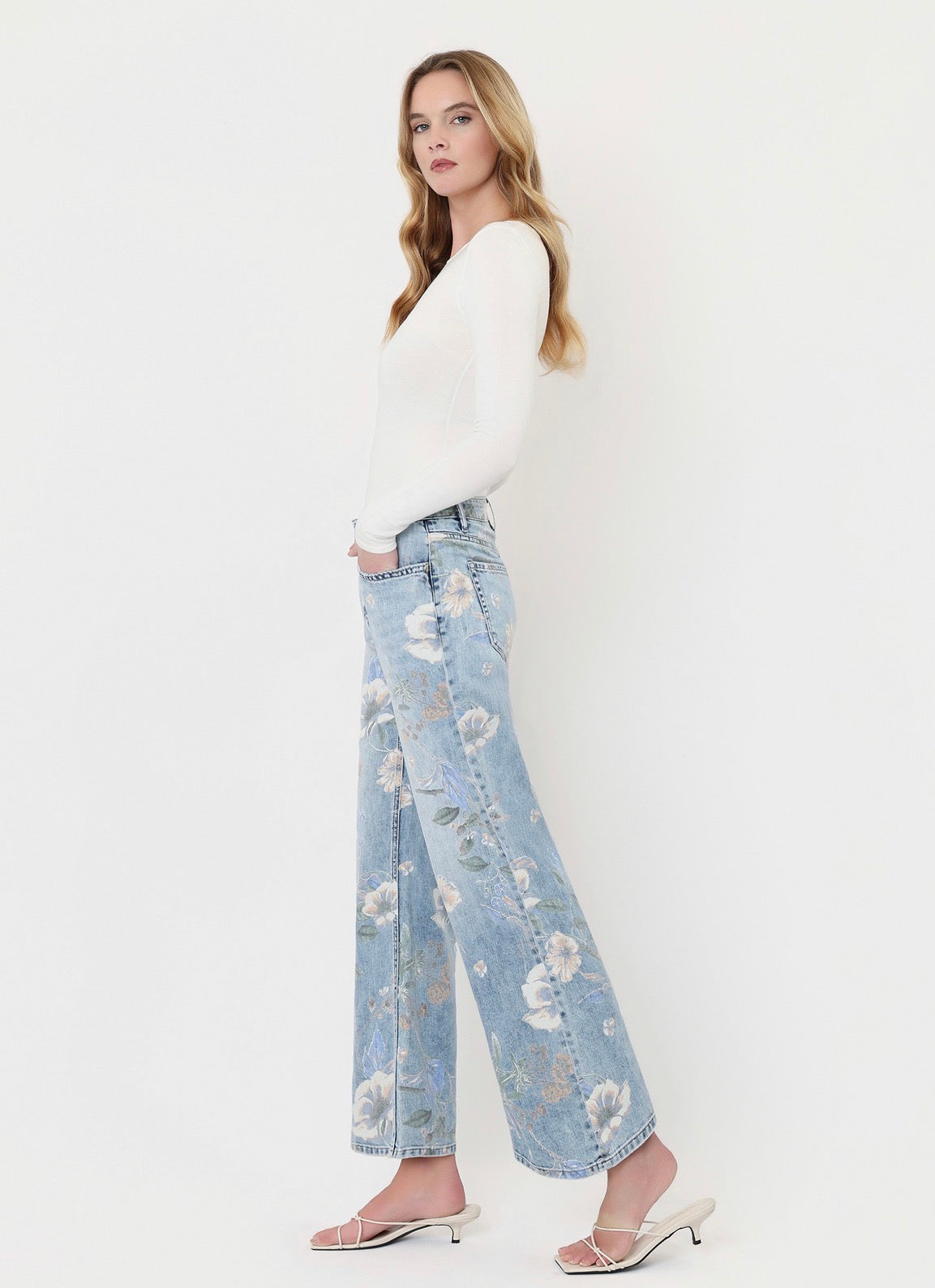 Super High Rise Floral Print Extreme Vintage Flare Jeans