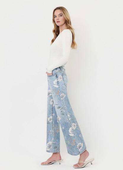Super High Rise Floral Print Extreme Vintage Flare Jeans