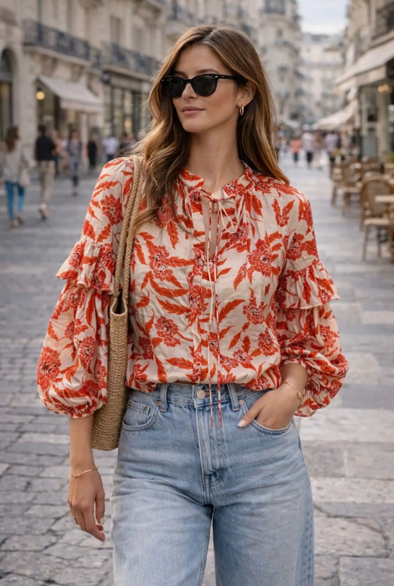 Cirta Printed Blouse with Balloon Sleeves
