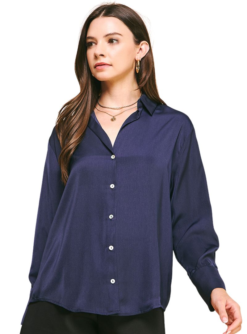 Navy Button Down Blouse
