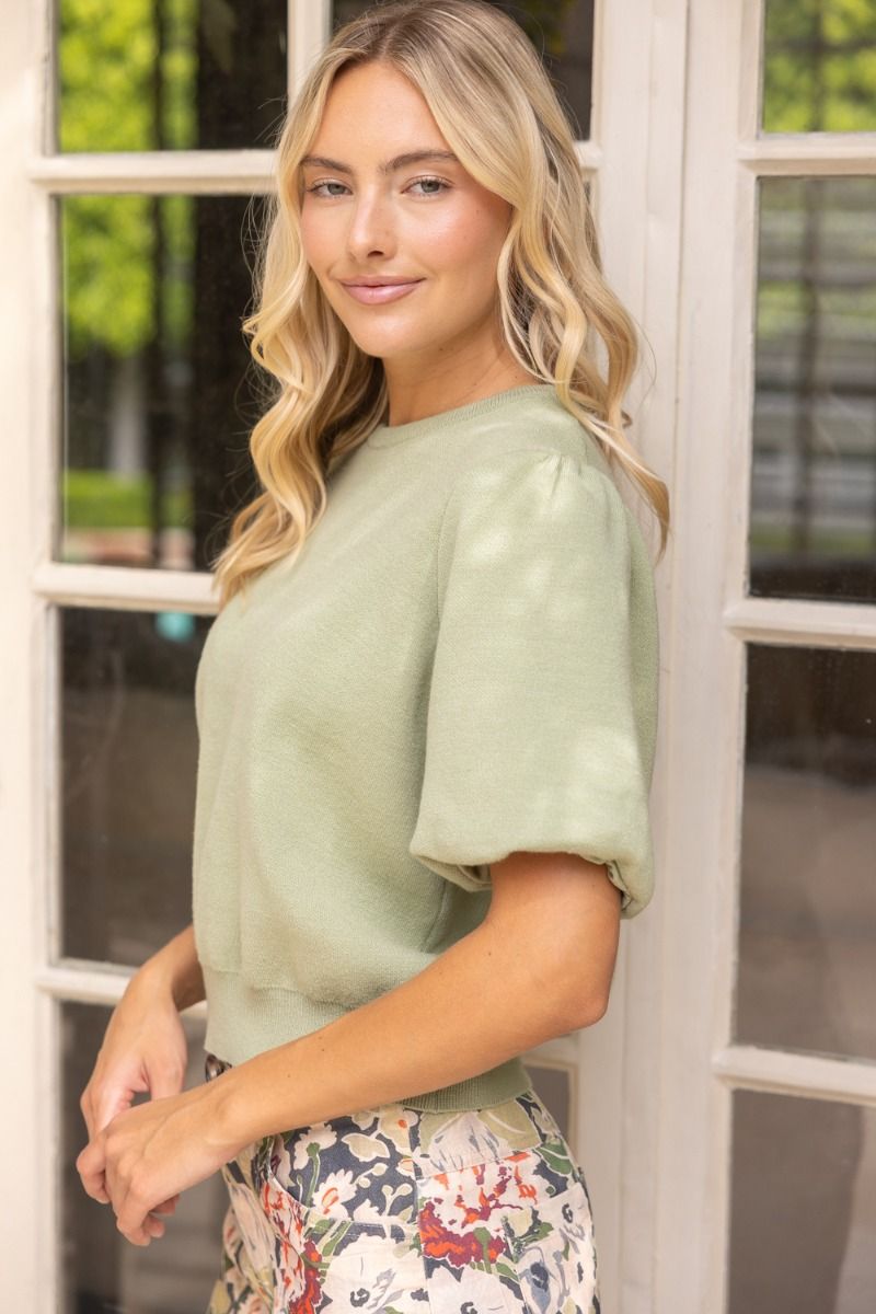 Solid Knit Bubble Sleeve Top