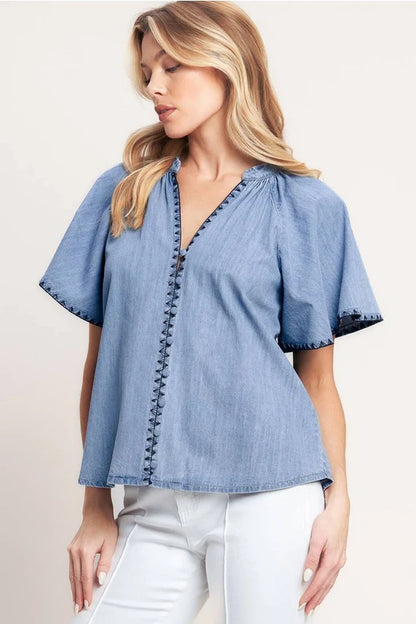 Woven Indigo Top