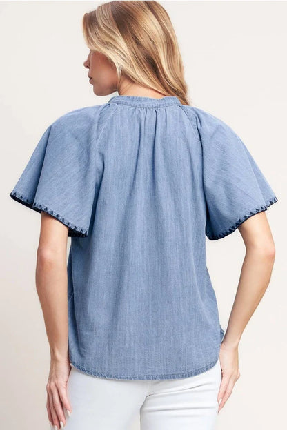 Woven Indigo Top