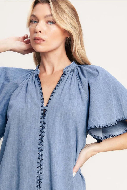 Woven Indigo Top