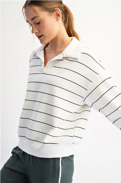 Striped Polo Top - Black/White