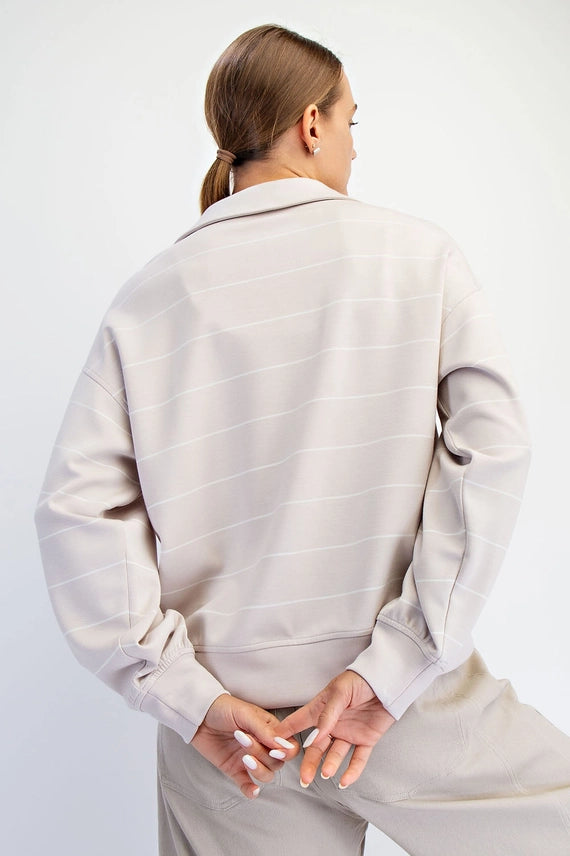 Striped Polo Top - Mocha Cream/Cream