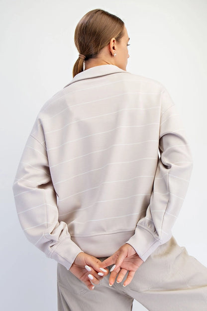 Striped Polo Top - Mocha Cream/Cream