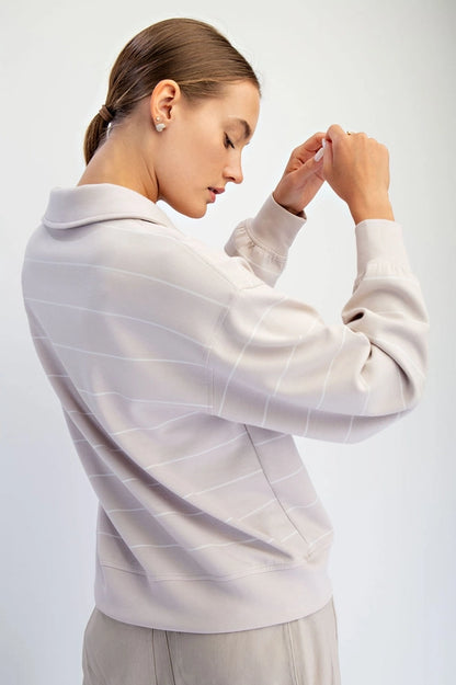 Striped Polo Top - Mocha Cream/Cream