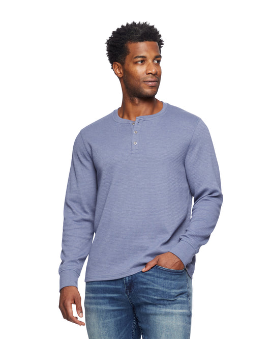 Chatsworth Waffle Henley - Medium Blue-Flag & Anthem-DISTRICT 1