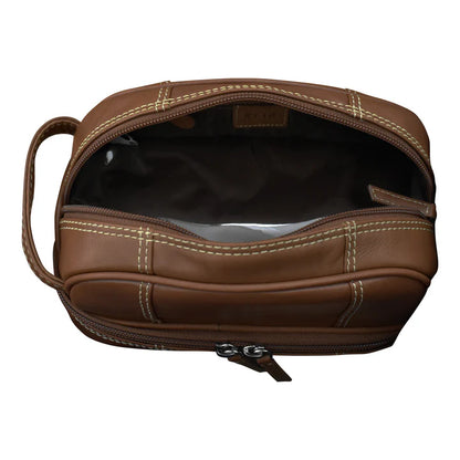 Leather Toiletry Bag - Brown-ILI New York-DISTRICT 1