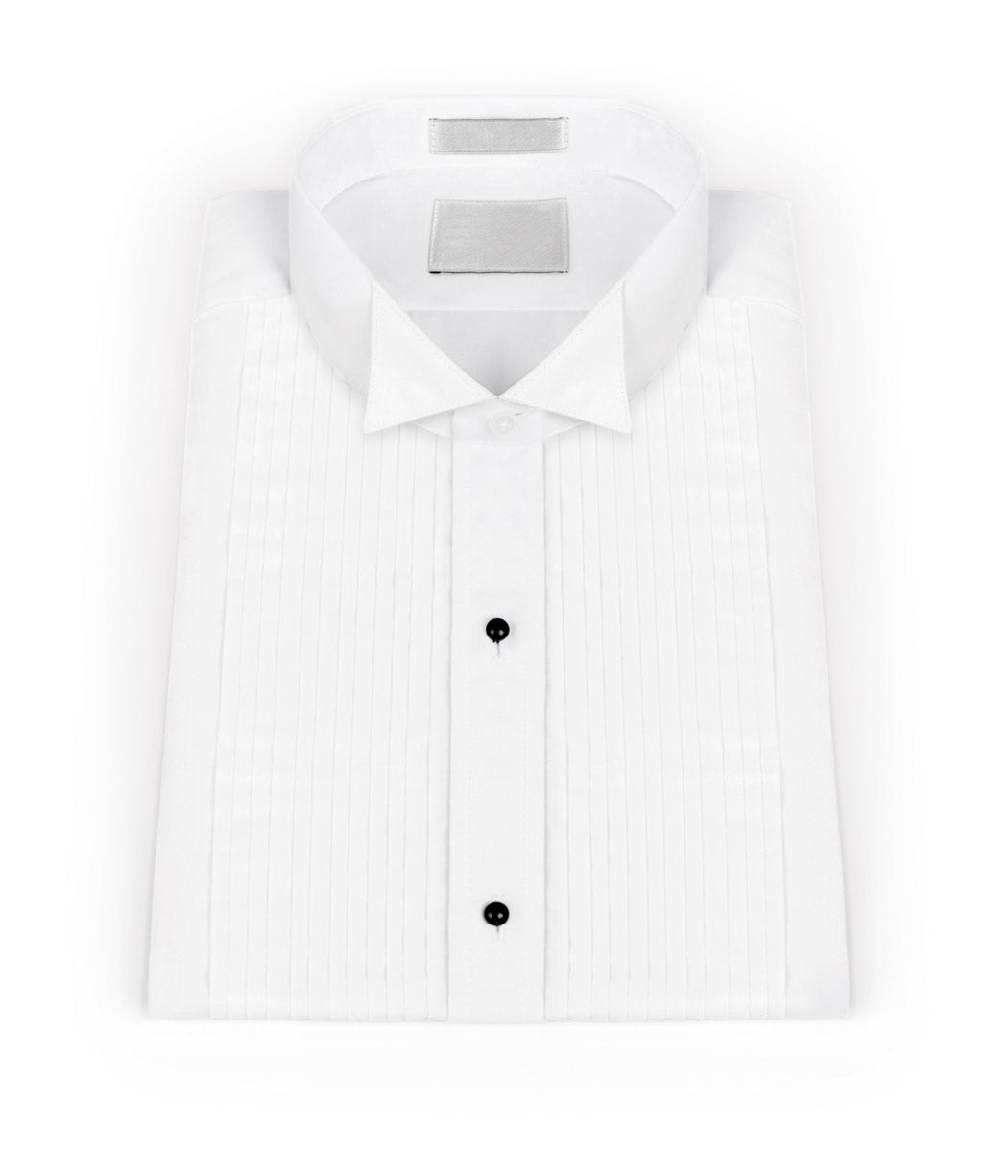 White 1/4" Pleated Wing Collar Shirt-JFW-DISTRICT 1